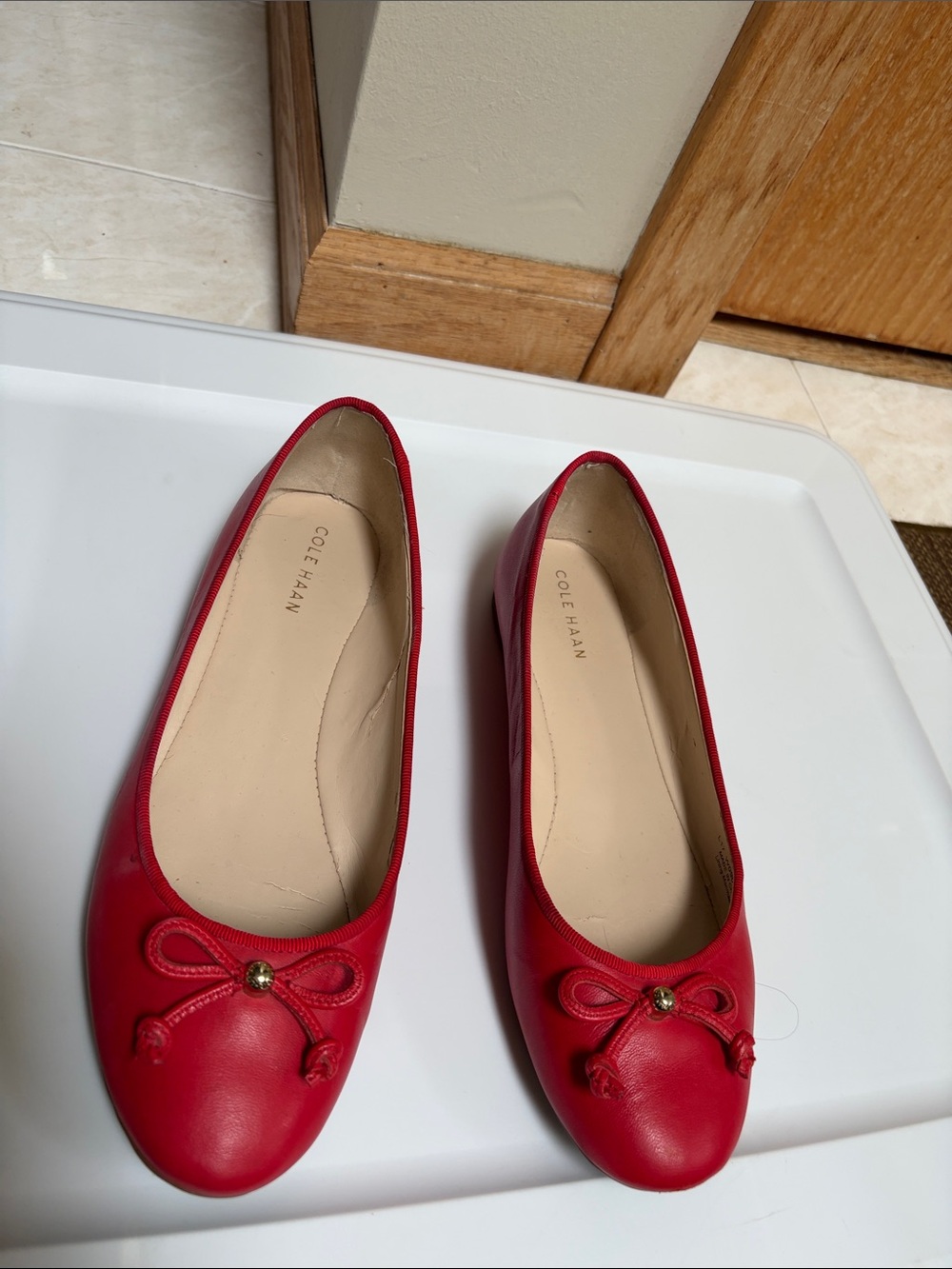 Cole Haan Red Leather Bow Ballet Flats